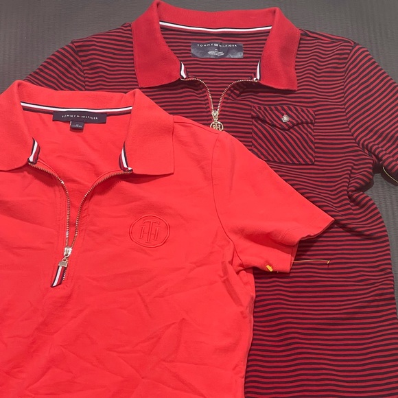 Two Tommy Hilfiger red shirts one stripped and one full color size M - Picture 2 of 8